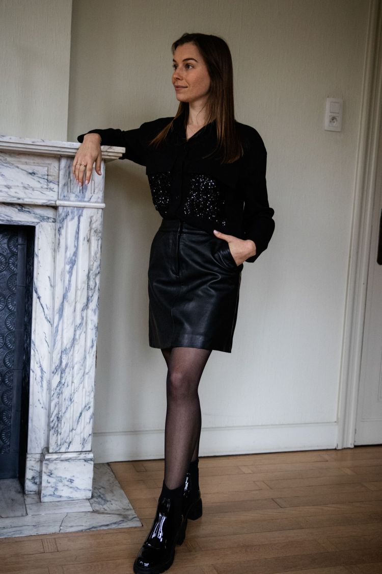 Yas  YASLIMA LEATHER SKIRT BLACK Zwart